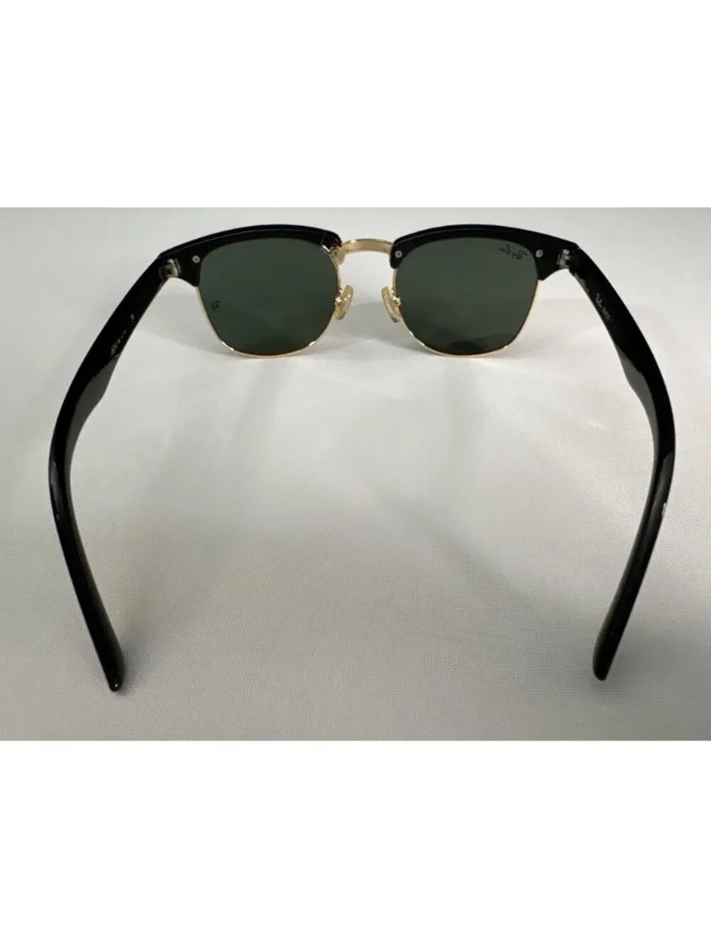 Ray-Ban Clubmaster Sunglasses Black Frame Gold Trim Green Lenses with Brown Case - Picture 9 of 16